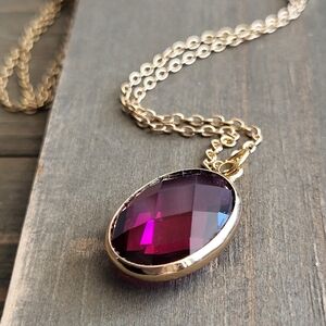 Magenta Ruby Gem Crystal Necklace- Crystal Necklace- 18k Gold Necklace Chain- Re